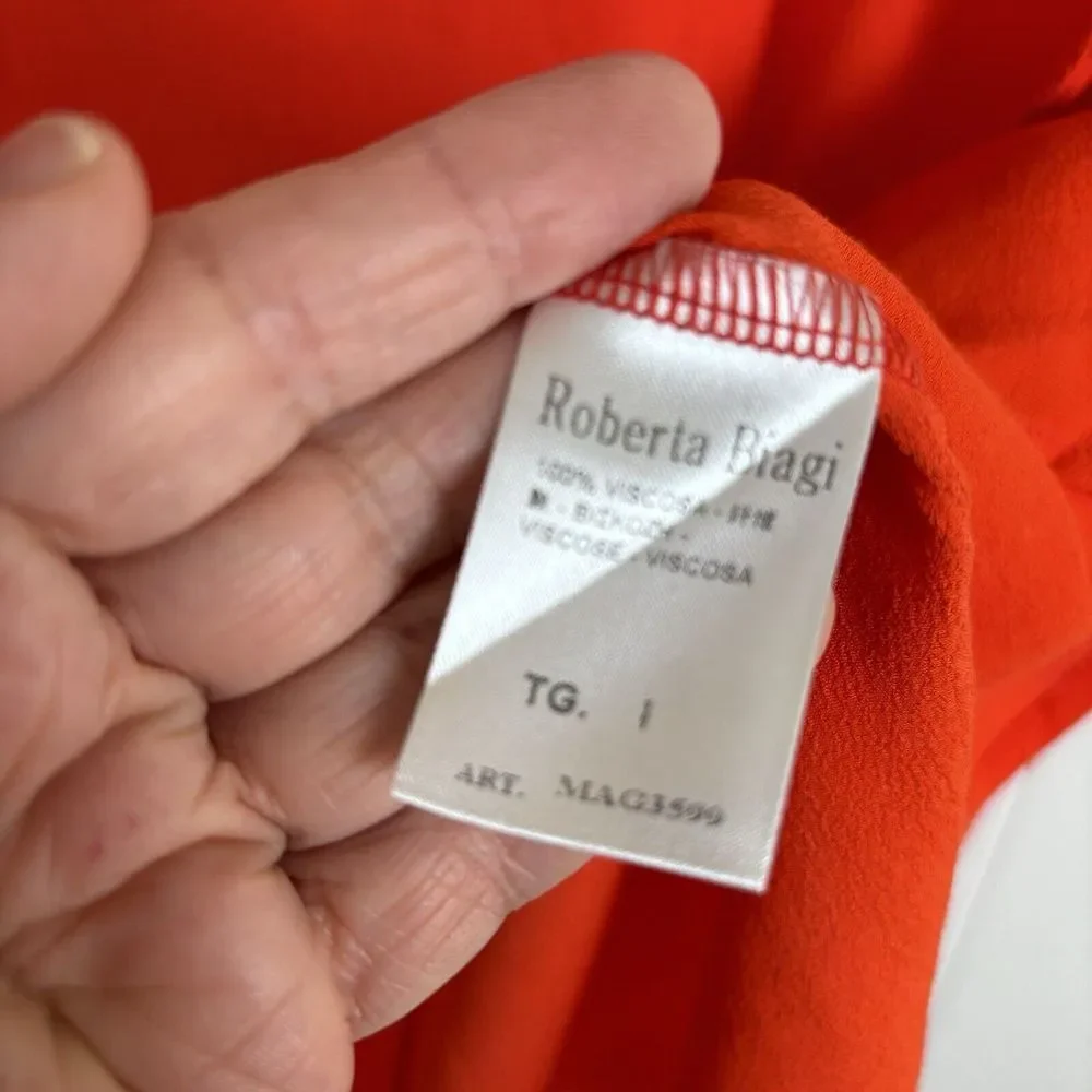 Roberta Biagi Vermillion Orange Cap‎ Sleeve Top With Rhinestone Embellishment